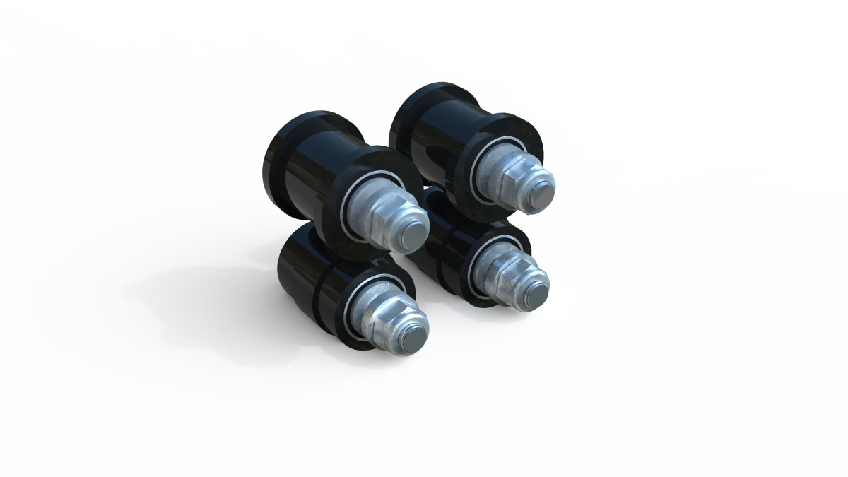 Set met 4x loopwiel, bussen en bevestigingsmateriaal